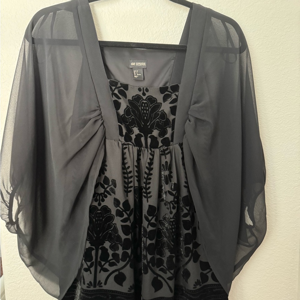 H&M Conscious Collection Black Velvet Sheer Top - Size 2